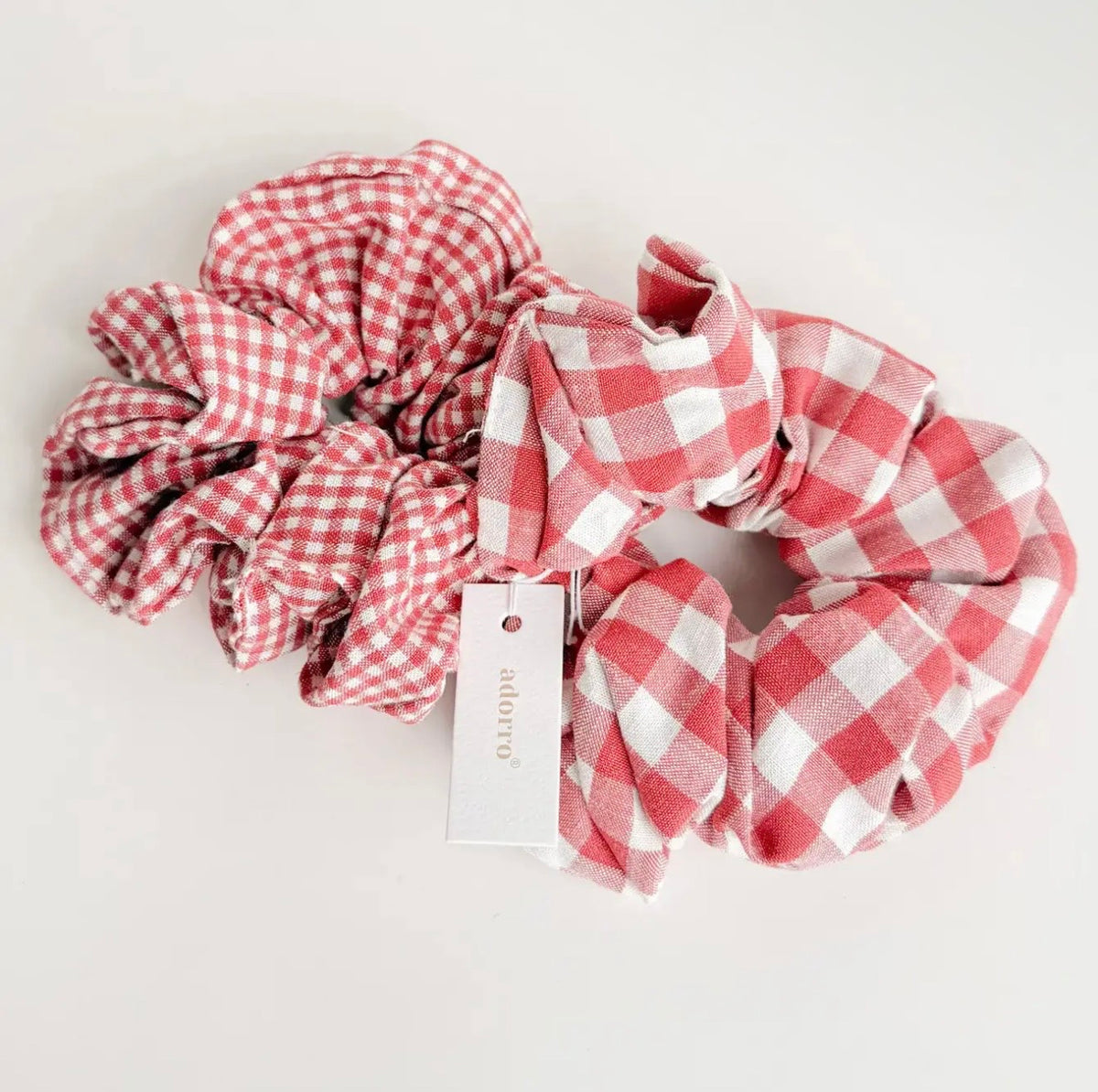 Red and white gingham scrunchie set of two